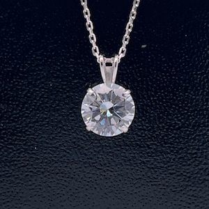 Certified VVS1 Round Brilliant Cut Moissanite Diamond Pendant Real 14KT Solid White Gold 4-10MM | Solitaire Diamond Pendant Perfect Girt
