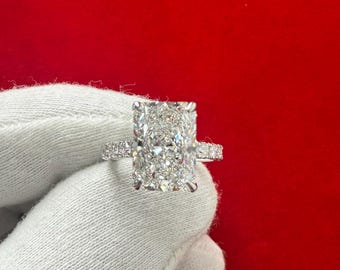 5.00 Ct Radiant & Round Cut Moissanite Engagement Ring, 14K White Gold Solitaire Ring Luxury Moissanite Proposal Ring, Bridal Statement Ring