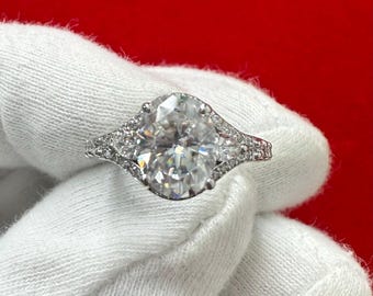 Anillo de diamantes cultivados en laboratorio de 1,55 quilates con diamantes de forma ovalada, redonda y en forma de pera, anillo de aniversario de oro blanco de 14 quilates, anillo de diamantes de formas múltiples único.