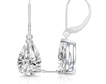 GRA Certified 1.00 ct to 20.00 ct Pear Shape Moissanite Drop Lever back Earrings in 14K White Gold