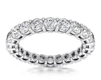 3.25 ct Round Cut Diamond Eternity Wedding Band Ring in 14 kt White Gold