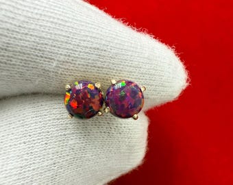 Multi Cherry Opal Stud Earrings in 14K Solid Gold, Prong Set Multi Cherry Opal Studs, Screw Back, Opal Earrings, Dainty Stud Earrings
