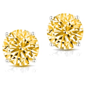 0.20 ct to 12.00 ct Yellow Round Cut Moissanite Stud Earrings in Push Back
