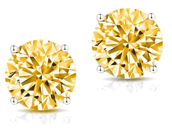 GRA 0.20 ct to 12.00 ct Yellow Round Cut Moissanite Stud Earrings in Screw Back