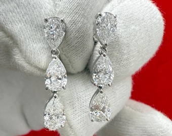 6.00 Ct Pear Shape Moissanite Chandelier Earrings, Drop Dangle Earrings, Push Back Earrings, Bridal Statement Jewelry