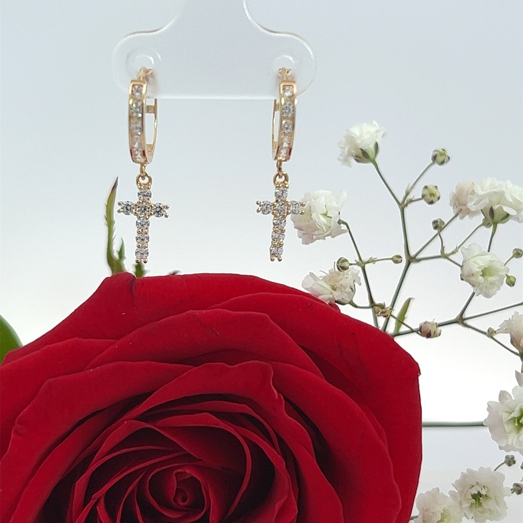 HAIXIAN Natural Turquoise Stone Cross Earrings For Women - Bohemian Style Dangle Earrings