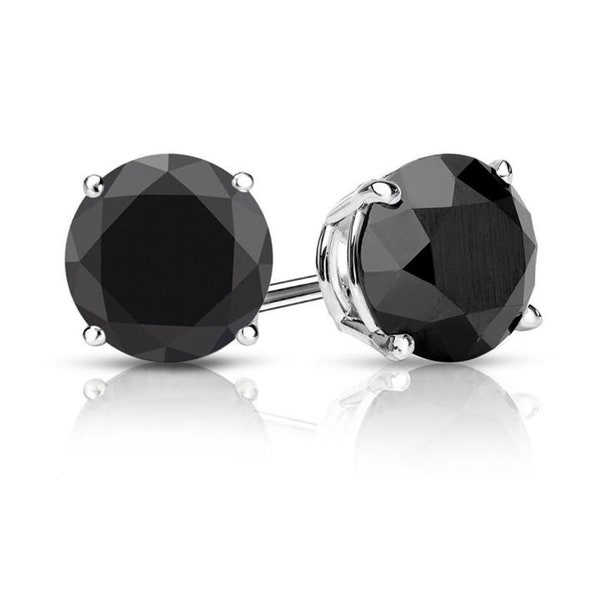 Boucles d'oreilles à tige en diamant noir taille ronde de 0,50 ct à 5,50 ct en push back