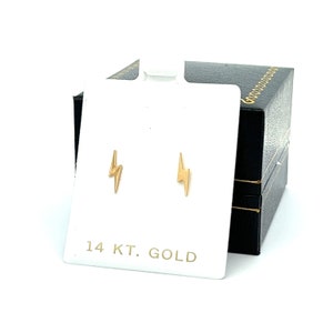 Lighting Bolt Stud Earrings-Gold-14K Solid Yellow Gold Lightning Bolt Screw Back Stud