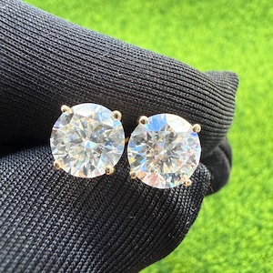 14K Gold Moissanite Stud Earrings: Round Cut, Lab-Created Diamond Alternative