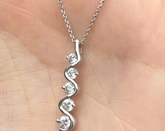 1.00 Ct Five Stone Round Cut Diamond Pendant Necklace, 14K  Gold Diamond Bar Necklace Classic Diamond Necklace for Women, Anniversary Gift