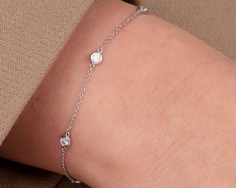 Moissanite by the Yard Bracelet•14k Solid Gold• Diamond Bezel Bracelet• Diamond Solitaire Bracelet•Gift For Her