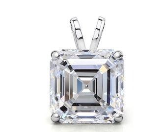 Asscher Cut Moissanite Solitaire Pendant in 14K Solid Gold, Moissanite Pendant, 14k Gold, D Color VVS1, Solitaire Pendant
