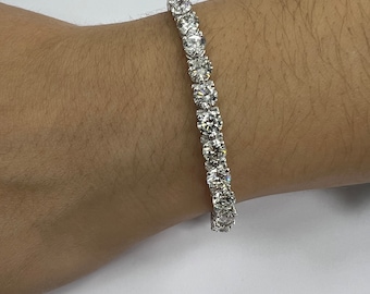 16.50 ct Ladies Round Cut Moissanite Three Prong Tennis Bracelet 14 kt Gold