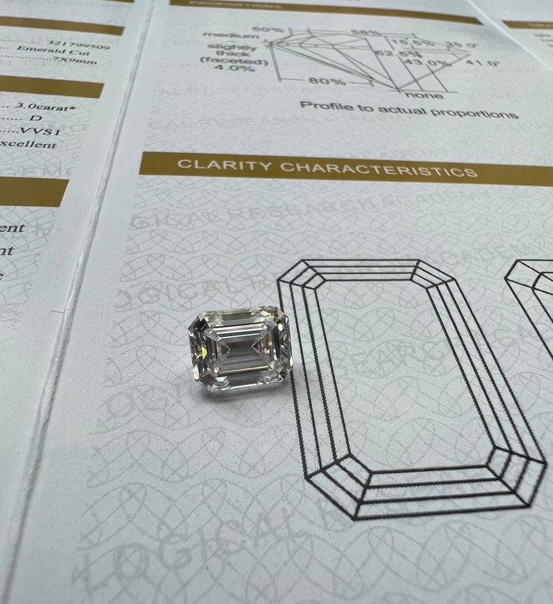 GRA Certified Loose Moissanite Emerald Cut Stones D VVS1 Sizes 4x6 mm 5x7 mm 6x8 mm 7x9 mm USA Stock image 4