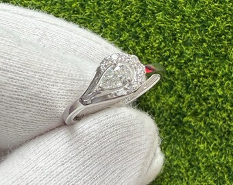 0.25 Ct Diamond Anniversary Ring – Pear Shape & Round Cut Diamond Ring in 14K White Gold