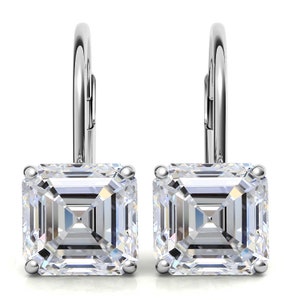 1.20 ct to 5.00 ct Asscher Cut Moissanite Stud Earrings in Drop Leverback Earrings in 14K White Gold