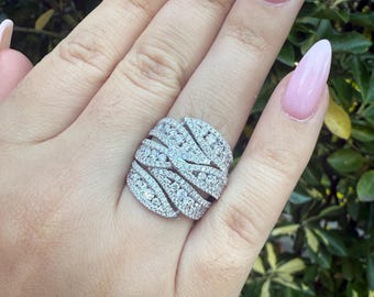 3.65 ct Diamond Cluster Ring, Multi Stone Diamond Cocktail Ring, Luxury Statement Ring, 14K White Gold Ring for Women