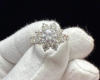 2.74 CTW Round Cut Diamond Engagement Ring, Luxury Diamond Proposal Ring for Women, Classic Bridal Engagement Ring