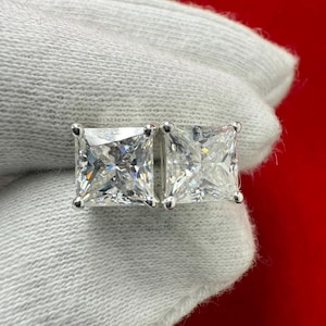 Certified 1.60 ct to 4.00 ct Princess Cut Moissanite Stud Earrings in Screw Back