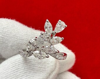 1.55 Ct Diamond Anniversary Ring – Round Cut, Pear Shape & Marquise Cut Diamond Ring in 14K White Gold