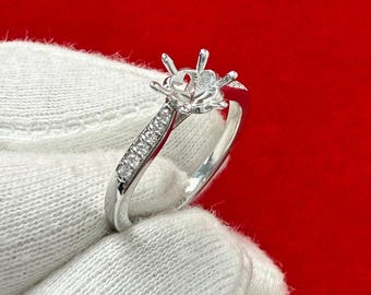 0.20 Ct Diamond Semi Mount Ring 14K Gold, Setting for 0.50 Ct Center Stone, Round Cut Engagement Ring Setting