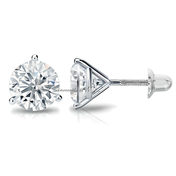 Moissanite Stud Earrings • 14K Gold Solid • Round Cut • Silver Stud Earrings • Moissanite Earring • Martini Setting • Baby Screw Back • Stud