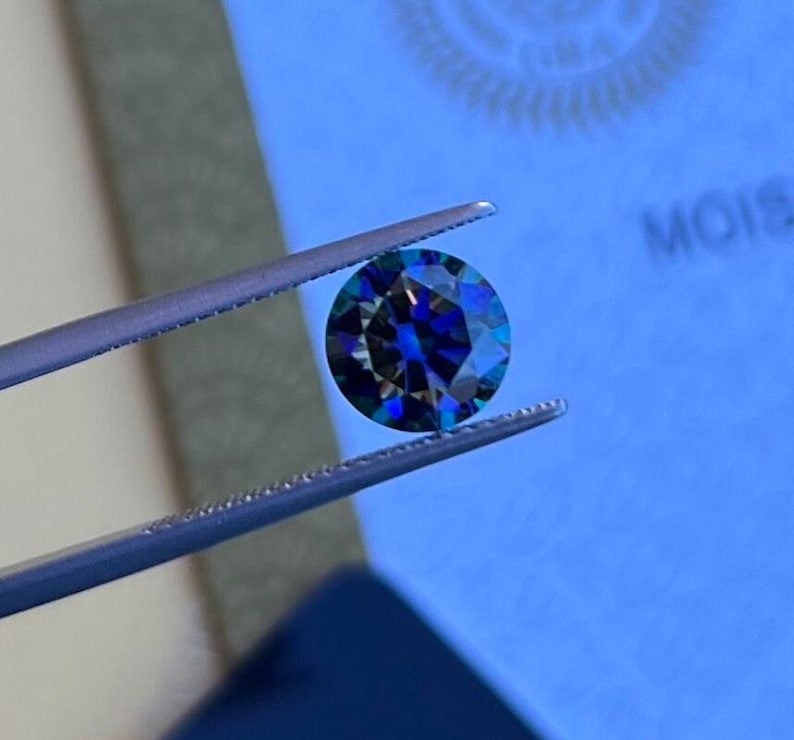 Zertifizierte lose Regenbogen Blau Moissanite Rundschliffsteine VVS1 Alle Größen 3 - 15 mm USA Lager Bild 1