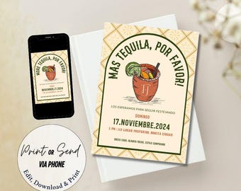 Tequila Fiesta Invitation Template: Bilingual Cantaritos Design (Canva Edit)