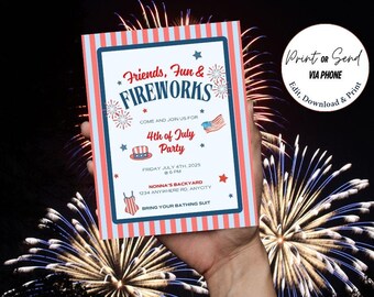 4th of July *Friends, Fun & Fireworks* Party Invitation Template