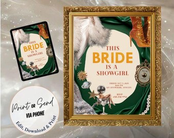 This BRIDE is a SHOWGIRL - Bachelorette Party Invitation | Editable Canva Template