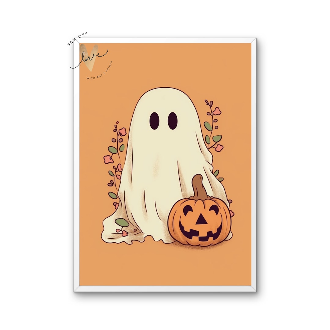 Cute Ghost Pastel Halloween Art Cute Halloween Print Ghost Goth Wall ...