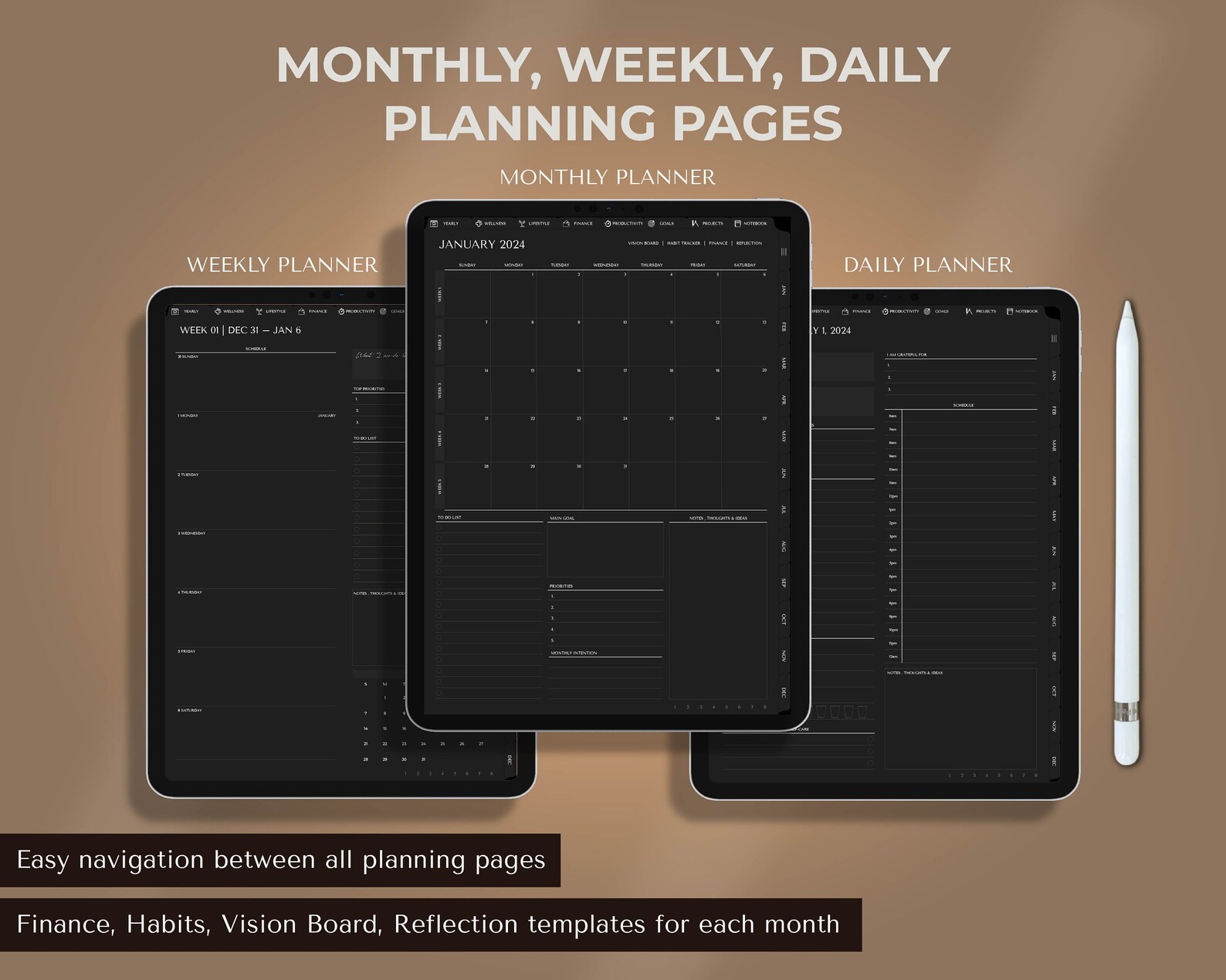 2024 Ultimate Planner - Dark Mode - 2024 Digital Planner - 2024 Dated ...