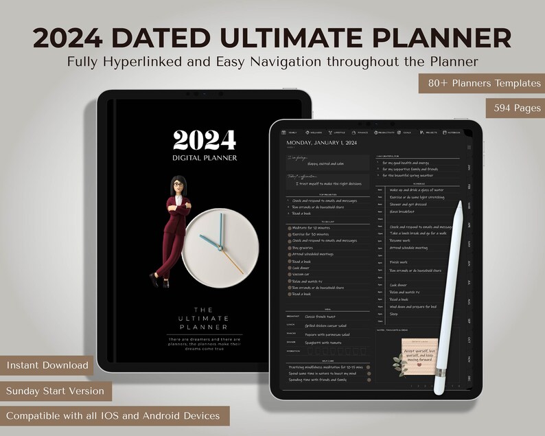2024 Ultimate Planner - Dark Mode - 2024 Digital Planner - 2024 Dated ...