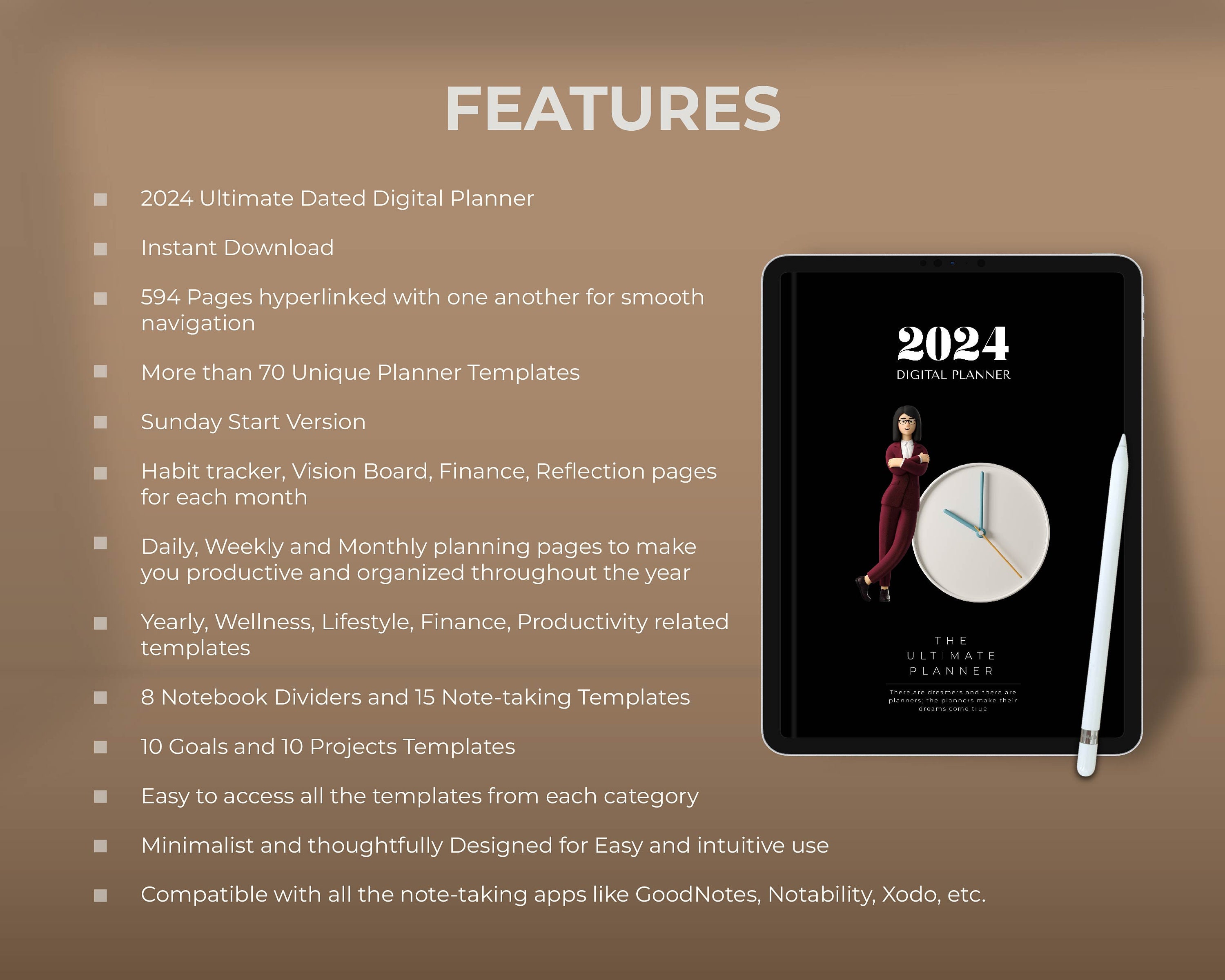 2024 Ultimate Planner - Dark Mode - 2024 Digital Planner - 2024 Dated ...