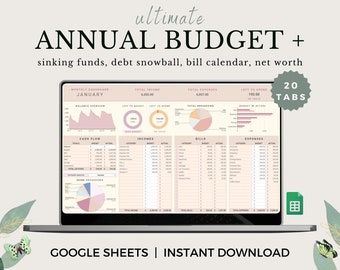 Annual Budget Spreadsheet: Google Sheets, Finance Dashboard (Digital Download)