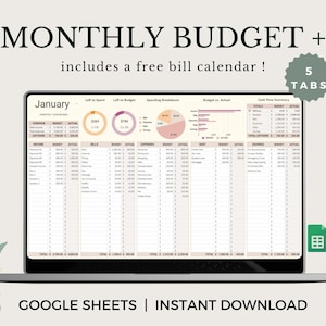Monthly Budget Spreadsheet, Google Sheets Budget Template, Personal Finance Dashboard, Monthly Budget Planner Google Sheets, Bill Calendar