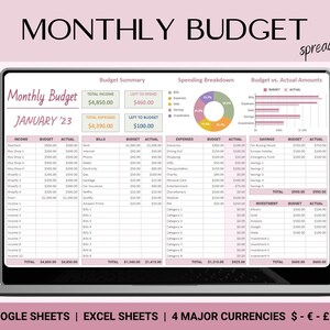 Monthly Budget Spreadsheet: Google Sheets & Excel Template