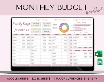 Monthly Budget Spreadsheet: Google Sheets & Excel Template