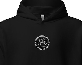 Adote Resgate Foster Save The Dogs Moletom Unissex Bordado de Pata Escuro Doação de Resgate de Cachorro