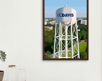 Arte de parede da UC Davis | Davis CA | Torre de água da UCD | Ilustração digital em PDF