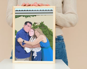Retratos digitais personalizados usando foto Retrato de família personalizado Desenho de casal personalizado Desenho de retrato de animal de estimação personalizado Arte de parede digital