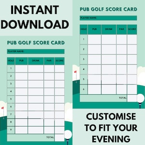 Pub Golf/bar Golf Score Card/template (instant Download) Printable ...