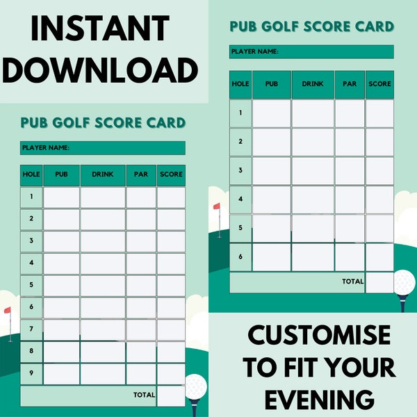 Pub Golf/Bar Golf Score Card/Template (Instant Download) Printable Drinking Game for Birthday/ Stag Do/Bachelorette/Friends/Uni/Celebrations