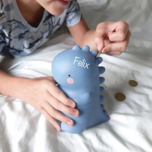 Personalisierte Spardose mit Namen Dino - Kinderzimmer Taufe | Geburtstag | Weihnachten Sparfuchs Sparbüchse Geldgeschenk