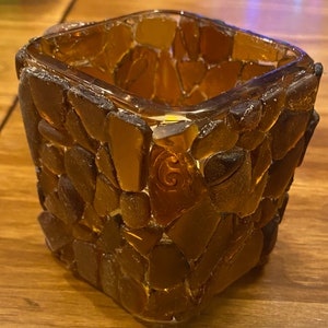 Lake Erie Beach Glass Candle Holder - Brown