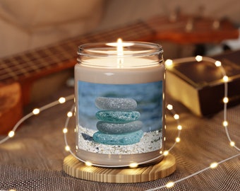 Scented Soy Candle, 9oz with Beach Glass Imagery
