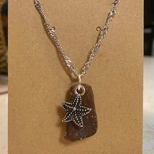 Lake Erie Beach Glass Starfish Pendant Necklace - 18 inch twisted stainless steel