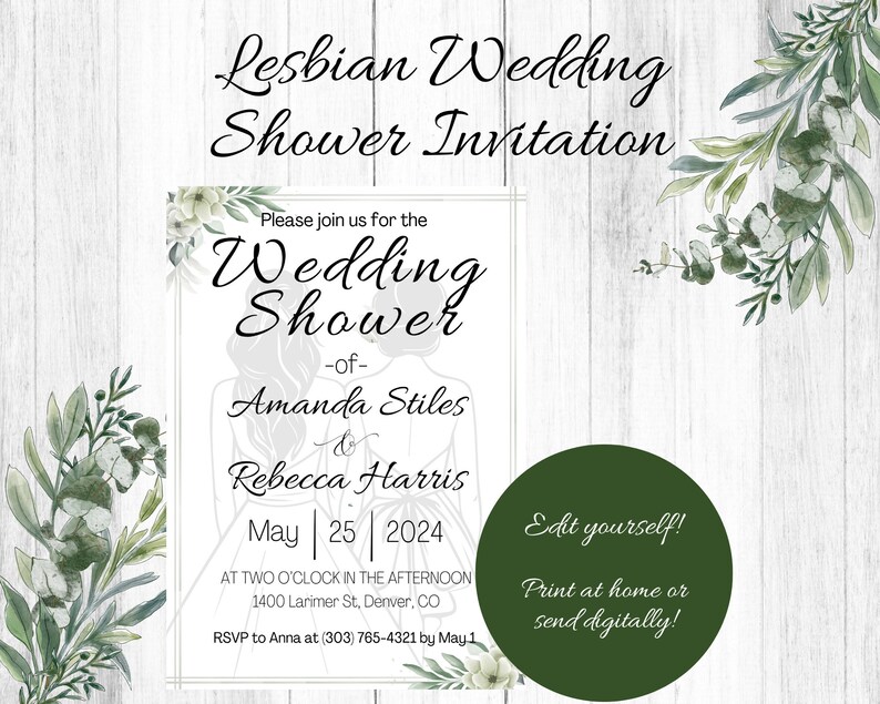 EDITABLE Lesbian Wedding Shower Invitation, Lesbian Bridal Shower ...