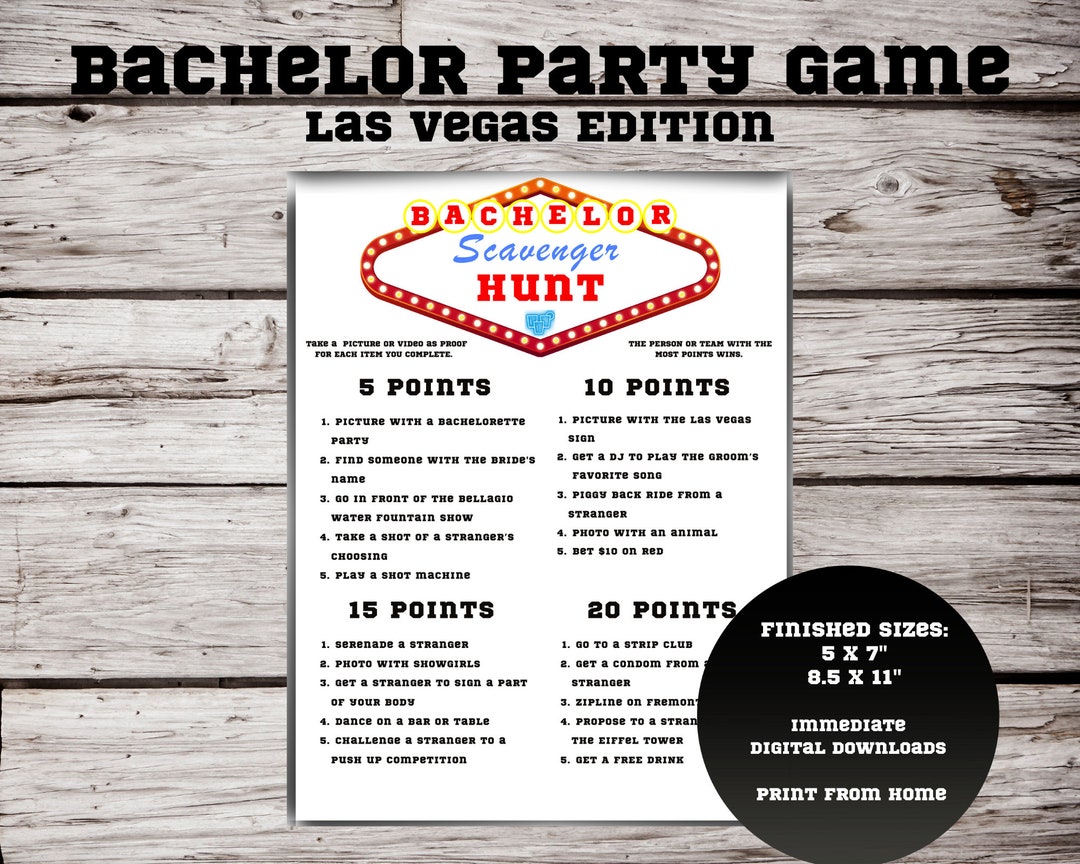 Las Vegas Bachelor Party Game, Bachelor Party Game, Las Vegas Scavenger Hunt, Drinking Game - Etsy