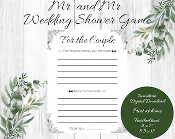 Gay Wedding Shower Game, Advice & Memory Card (Digital Download)
